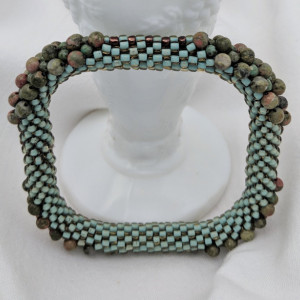 Turquoise Green Square Bead Crochet Bangle