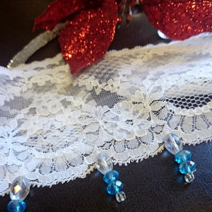 White Lace Necklace with Blue Crystals. Something Blue Lace Necklace