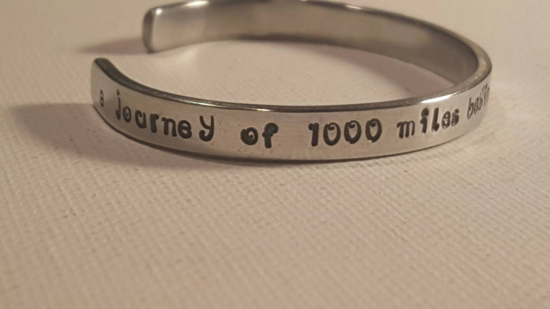 A journey of a thousand miles begins with a single step/personalized aluminum handstamped 12 gauge cuff