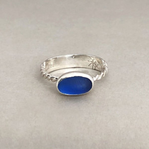 Size 7 1/2 Cobalt Sea Glass Ring