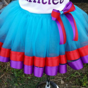 Personalized Ariel ribbon trimmed tutu set , Little mermaid Ariel tutu, ribbon trim tutu, custom tutu, birthday outfit, Ariel party, Ariel