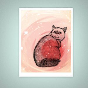 Hallucinating Exotic Shorthair Cat 8x10 Giclee Illustration Art Print, Home Decor, Pets, Weird, Offbeat, Pink, Psychedelic, Matte Finish