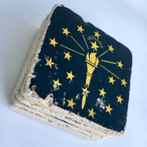 Indiana State Flag Natural Stone Coasters, Set of 4 with Full Cork Bottom