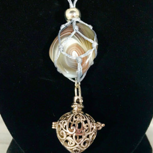 BOTSWANA AGATE Crystal Healing Necklace with a Fancy Silver Locket Globe Charm