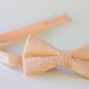 Peach Lace Bow Tie - Peach Mens Bow Tie - Peach Pre-Tied Bow Tie - Peach Bow Tie - Peach Bow Tie - Wedding Bow Tie - Groomsmen Gifts