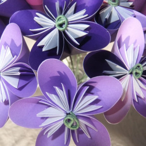 Purple Passion Origami Flower Bouquet in Glass Vase, Origami Flowers, Sympathy Flowers, Floral Arragment, Purple Flower Arragement