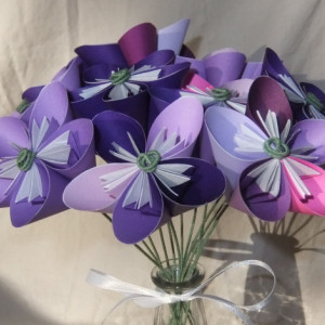 Purple Passion Origami Flower Bouquet in Glass Vase, Origami Flowers, Sympathy Flowers, Floral Arragment, Purple Flower Arragement
