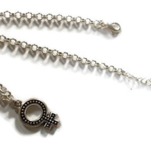 Venus Symbol Necklace / Female Symbol Necklace 18-20" Silver-Plated