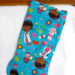 Veterinarian Character Christmas Stocking, Handmade Cartoon Character Xmas Stocking, Lined Holiday Sock,