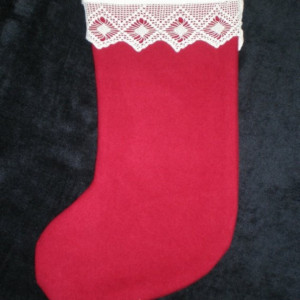 Red Christmas Stocking with Vintage Linen & Lace