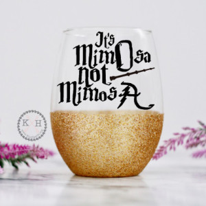 Potter Wine Glass, It's Mimosa Not Mimosa, Glitter Wine Glass, HP Bachelorette Party, HP Wedding, Wizard wine glass, Gifts for a nerd