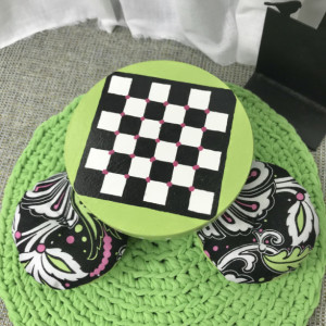 Black and White Checkboard Table and Stools Set for Dolls