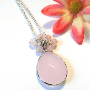 Rose Quartz Necklace, Pink Pendant Necklace, Pink Stone Necklace, Rose Quartz Gemstone, Bridesmaid Gift, Pink Jewelry, Pink Necklace, Gift