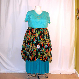 plus size dress 1X-3X blue with floral overskirt eco clothing altered refashioned upcycled restyled boho indie romantic lagenlook unique edgy