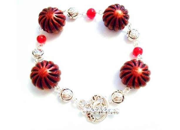 Carnelian Gemstone Burgundy Bracelet, Floral Rosette Bracelet Jewelry, Toggle Bracelet, Red Bracelet, Beaded Jewelry Sale, Birthday Gift
