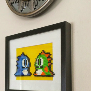 Bub & Bob Framed Perler Wall Art- Geekery- NES- Fan Art- Comic Con 2015- 8Bit Art- Sprite Art- Gamer Gifts