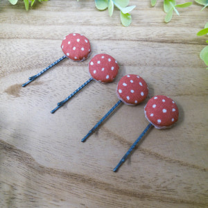 Red White Polka Dot Set of 4 Hair Pins | Handmade | Bobby Pins | Girl Hair Accessory | Hair Clips | Hair Barrette | Cotton Fabric | 4 Pack