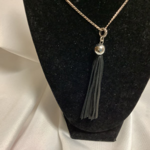 Silver necklace with black fringe tassel