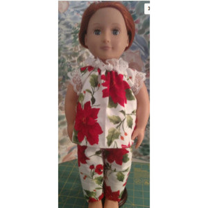 Custom made flannel AG doll pajamas hand sewn and embellished - 18" doll clothes - Hand sewn, heirloom quality