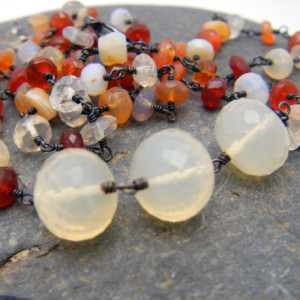 Mexican Fire Opal and Sterling Silver Necklace - Candy Corn