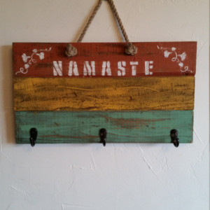 Namaste - Rustic, handmade, hand painted wooden wall hanging