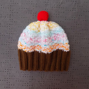 Toddler Knit Cupcake Hat - Rainbow Sherbet