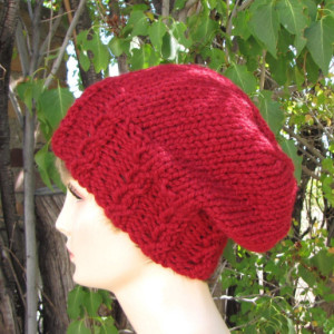 Berry Red Slouchy Wool Beanie
