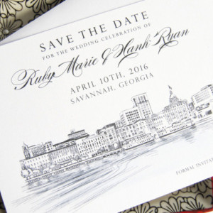 Savannah Skyline Watercolor Save the Date Cards (set of 25 cards)