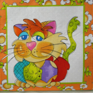 Loralie Designs  Sage Green and Orange "Happy Cat" Cosmetic Bag, Bridesmaid Gift, Holiday Gift, Gift, Toiletry Bag, Pencil Case, Travel Bag