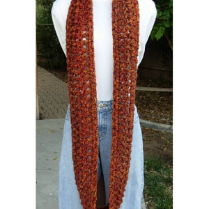 Women's Infinity Scarf, Loop Cowl, Rust, Brown, Gold, Burnt Orange Extra Soft Warm Bulky Thick Winter Crochet Knit Circle, Ready to Ship in 3 Days