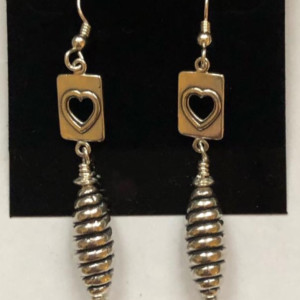 Sterling silver dangle drop earrings with cut-out heart motif