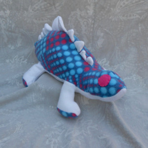 Large Dinosaur with Pink and Aqua Pot-a-dots On Blue with White Accents