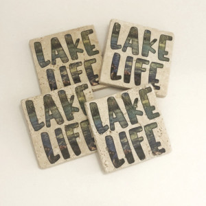 Lake Life Coasters Nautical Coasters Natural Stone Set of 4 Table Coasters