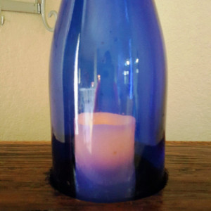 Handcrafted Cobalt Blue Wine Bottle Candleholder