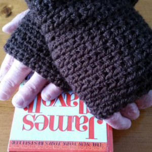 Gloves Fingerless Men's Crocheted Handmade Brown Ladies