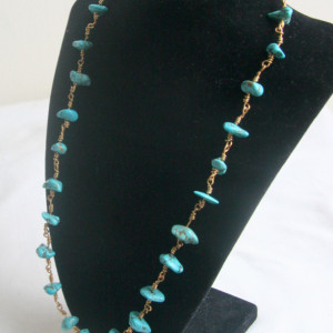 Handmade Natural Turquoise and Brass Link Necklace