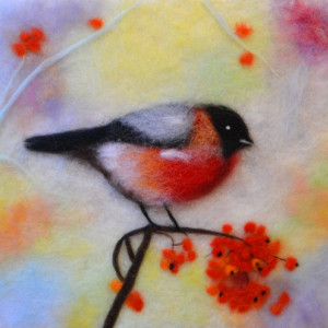 Wool Painting "Colorful bullfinch"