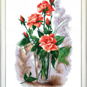 Watercolor Roses - Counted Cross Stitch Kit with Color Symbolic Scheme