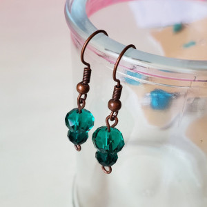 Gorgeous Handmade Bronze and Glass Green Dangle Drop Earrings