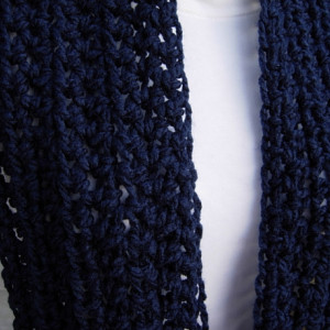 Dark Navy Blue INFINITY SCARF Women's Extra Soft Loop Solid Blue Cowl, Crochet Knit Warm Winter Lightweight Endless Circle..Ready to Ship in 3 Days