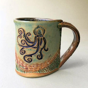 Octopus Pottery Mug Coffee Cup Handmade Functional Tableware Microwave and Dishwasher Safe 12oz