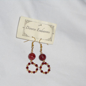 Pink Hemimorphite Earrings with Sangria Garnet, pink crystals, and Gold Plated Ovals Beads