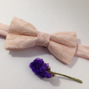 Light Pink Bow Tie with Champagne Lace - Blush Bow Tie - Champagne Bow Tie - Champagne Lace Bow Tie - Pink Bow Tie