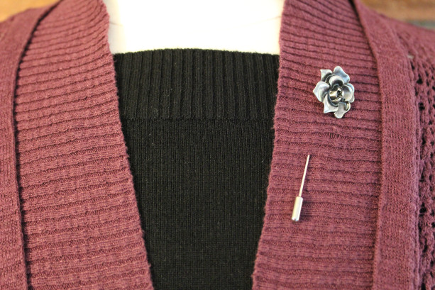 Silver rose sweater pin