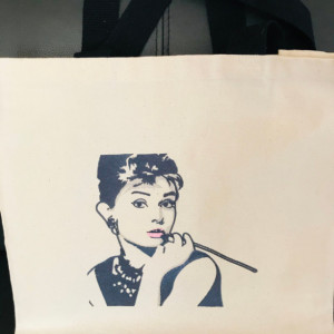 AUDREY HEPBURN  WOW Embroidered Canvas Tote Bag. Canvas Tote for Yourself or a Personal Gift. Great for Market Day or Anytime You Want