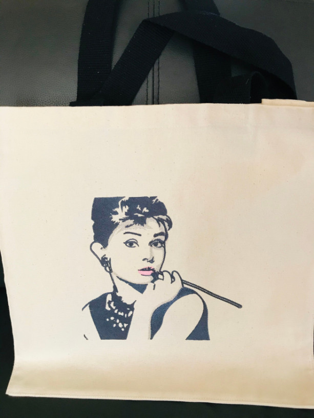 AUDREY HEPBURN  WOW Embroidered Canvas Tote Bag. Canvas Tote for Yourself or a Personal Gift. Great for Market Day or Anytime You Want