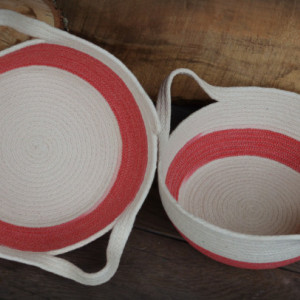 rope basket - with handles - natural white with yellow, brown or red