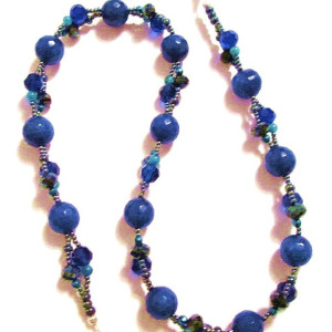 Imperial Blue Jade Beaded Necklace, Hematite Necklace, Gemstone Necklace, Mothers Day Gift, Something Blue, Jade Beads, Jewelry on Sale
