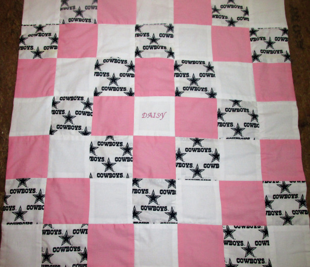 Brand New Handmade Pink DALLAS COWBOYS Baby Quilt  (Embroidered Name Added Free)