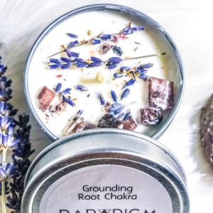 Grounding Root Chakra Candle, Soy Wax, Essential Oils, Red Calcite Crystals, Lavender, Frankincense, Unblock Root Chakra